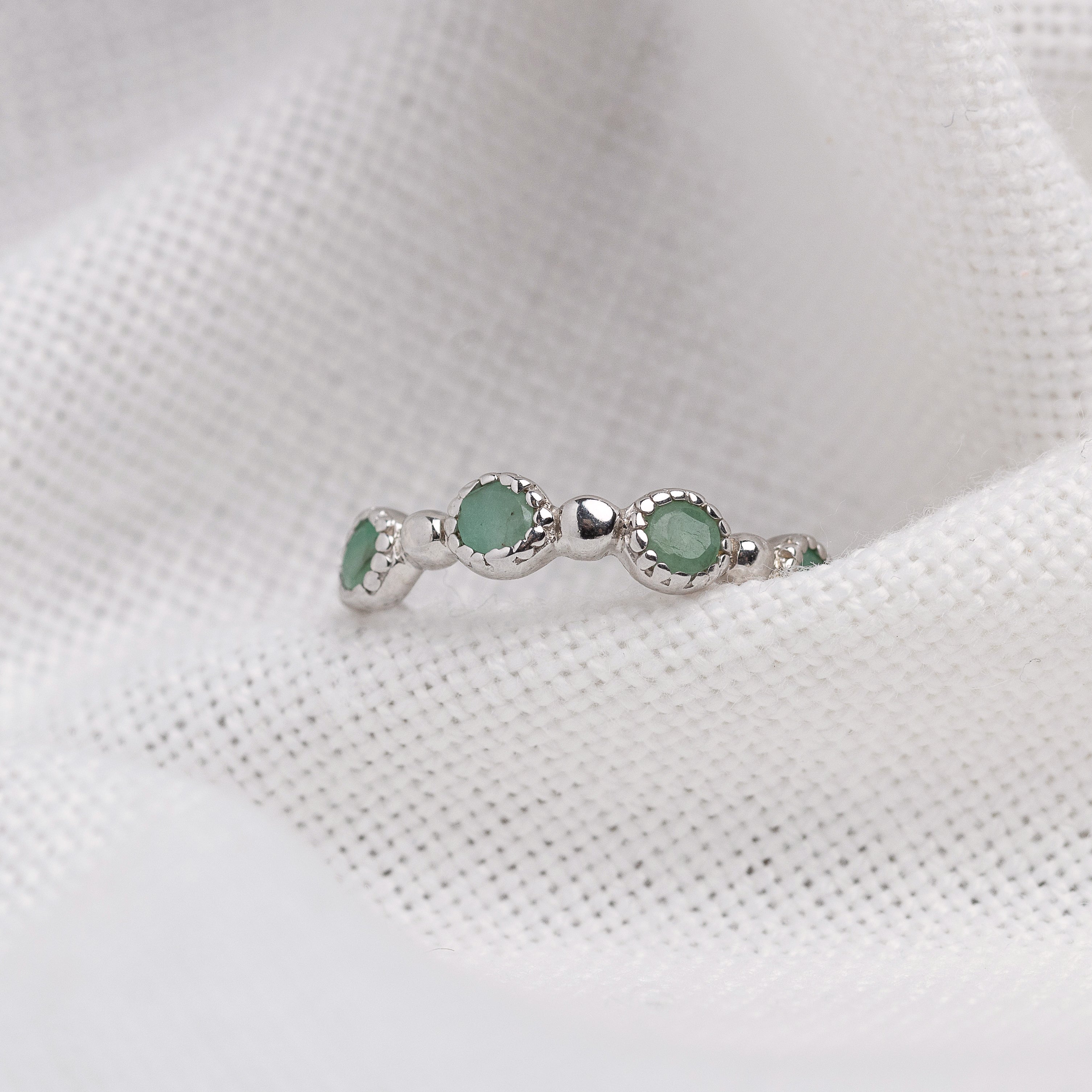 Bague Vintage En Argent 925 Avec émeraude Naturelle Verte à Facettes – Taille 55 – Occasion En état Parfait